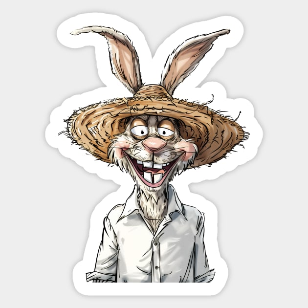 Easter Bunny Straw Hat Sticker by JunkyDotCom